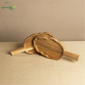 Plateau de service portable en bois d'acacia léger, fait à la main, écologique, avec poignée, forme organique, pour la restauration et l'usage domestique - Product Image 6