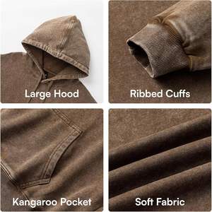 Wholesale Vintage Wash Brown Pullover Hoodie With Kangaroo Pocket Unisex Oversized Cotton Fleece Casual Streetwear - Product Image 4