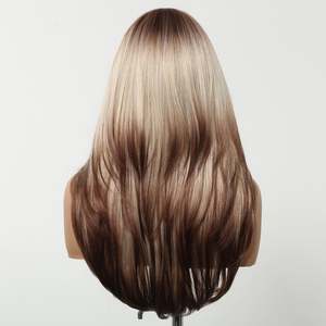 Erica-DWY 22-Inch Glueless Synthetic <b>Wig</b> for Women Machine Made Mid-Length Straight Bleach Blonde <b>Brown</b> Ends Transparent Lace - Product Image 5