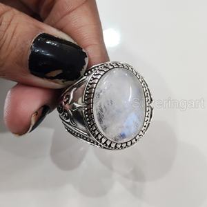 Bague en argent sterling 925 pour homme, avec pierre de lune arc-en-ciel naturelle bleue feu, pierre de naissance de juin, bijou fin et massif, vente en gros - Product Image 4