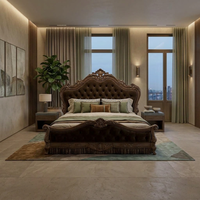Ensemble de canapés en velours capitonnés de style européen classique avec structure en bois sculpté pour villas de luxe et projets hôteliers