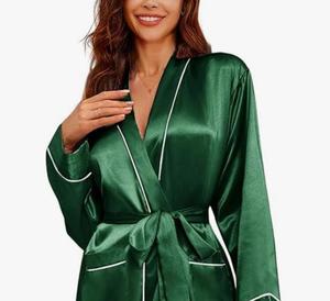 Ekouaer Albornoz de satén de manga larga para mujer, ropa de dormir completa suave y ligera, Natural hasta el suelo, batas de fiesta de boda para dama de honor - Product Image 5