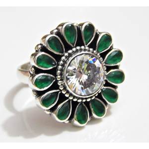 Anillo de ónix verde Natural de Plata de Ley 925, banda de boda hecha a mano, regalo ajustable para ella, Zirconia cúbica, joyería fina, - Product Image 2