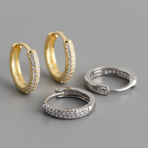 Eh1585 Cá Tính Sụn Piercing Huggie Đồ Trang Sức Mỹ 925 Sterling Bạc Cổ Điển Đầy Đủ Zircon Vòng Hoop Bông Tai Cho Phụ Nữ - Product Image 2