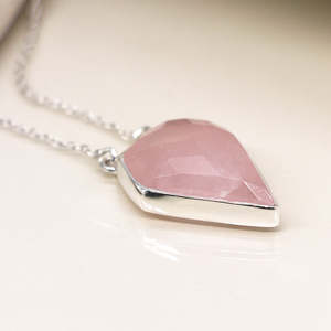 Pointed Rose Quartz Pear Shape Necklace Pink Gemstone 20x15mm Pendant 925 Sterling Silver Rose Quartz Necklace Silver Chain - Product Image 2