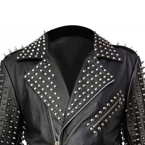 Veste d'hiver en cuir cloutée essentielle pour hommes avec doublure chaude et fermeture éclair réglable et intérieur doux pour des tenues confortables par temps froid - Product Image 6