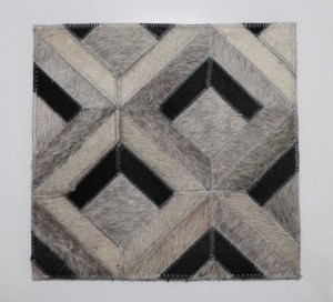 Handmade Geometric Cowhide Patchwork Rug Black Grey White Striped Design Natural Hair-On Leather Eco-Friendly Home Living Rooms - Product Image 1