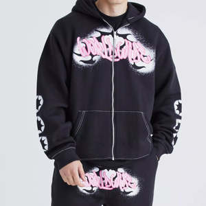 Survêtements d'hiver à capuche lavés à l'acide avec fermeture à glissière personnalisée respirante Ensemble de vêtements actifs en polyester/coton fabriqué au Pakistan - Product Image 2