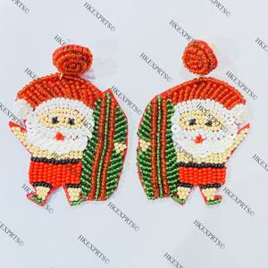 Handmade Christmas Beaded <b>Earrings</b> Festive <b>Holiday</b> Jewelry with Multicolor Beads Gold Plated for Christmas Parties Celebrations - Product Image 3