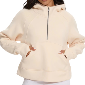 Premium Quality Custom Women's Half Zip Long Sleeve Fleece Lined <b>Hoodie</b> Perfect Fit for Winter Occasions ODM Supply - Product Image 1