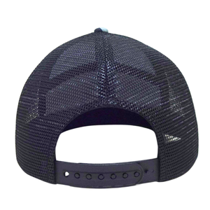 Sombrero de camionero de camuflaje azul y negro de 7 paneles, malla negra, transpirable, ajustable, ala plana, Snapback, hebilla de un solo pecho, OEM Unisex - Product Image 6