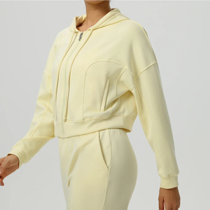 Vestes de sport avec fermeture éclair chemises de yoga à manches longues pour le fitness haut de gymnastique manteaux de cyclisme pour femmes veste à capuche d'entraînement push up - Product Image 1