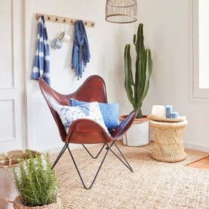 Elegant Powder-Coated Iron Frame Butterfly Leisure <b>Chair</b> Easy-to-Assemble Folding Design for Living Room Outdoor Bedroom Leather - Product Image 1