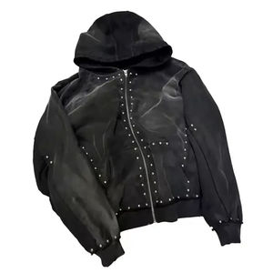 Nouveau style tendance, sweat-shirt en molleton français délavé au soleil d'hiver, lavage à l'acide, 330 g/m², surdimensionné, lourd, avec strass, pour homme - Product Image 3