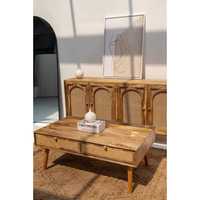Table basse en bois tiroirs en rotin Lily
