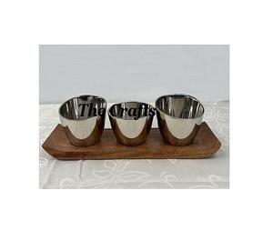 <b>Set</b> Of Two Round Shape Chocolate <b>Bowl</b> In Wooden And Stainless Steel Snacks Serving <b>Bowl</b> For Home Usage - Product Image 5