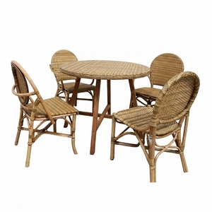 Goldust <b>Dining</b> Collection Natural Rattan Woven Outdoor <b>Dining</b> <b>Set</b> <b>Round</b> <b>Table</b> Chairs Bistro Patio Setup Art Design Decor - Product Image 1