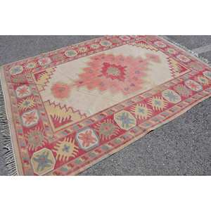 Alfombra Kilim Clásica Vintage de 6.3' X 8.7', Color Beige Rosado, Lana Ecológica, Pelo Mediano, Técnica de Tejido Plano Patchwork, Látex Turco - Product Image 2