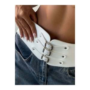 Three-Buckle Elastic Women's Belt, <b>Jacket</b> Belt, Shirt Belt, Dress Belt - WHITE-<b>SILVER</b> - Product Image 1