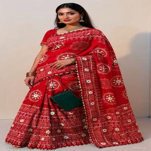 Sari Tradicional de Seda Vhichtra Pura para Mujer, Khadi Bandej, Trabajo Kacchi Gotapatti, Pallu Rico, Borde Atractivo, Hecho en India - Product Image 1