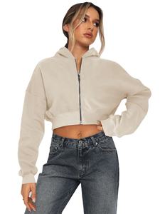 เสื้อครอปมีฮู้ดมีซิปสำหรับผู้หญิงเสื้อครอปแบบมีฮู้ดสำหรับใส่ในเลานจ์มีสี - Product Image 4