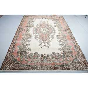 Vintage Rug, 6.1x8.9 ft Turkish Rug, <b>Brown</b> Abstract <b>Wool</b> Rug - Product Image 3