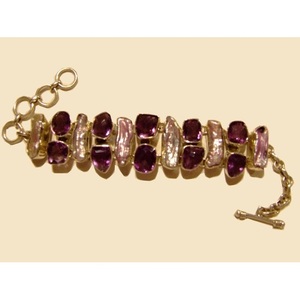 Pulsera de Plata de Ley 925 con Amatistas Naturales y Perlas para Mujer, Shah Gems - Product Image 1