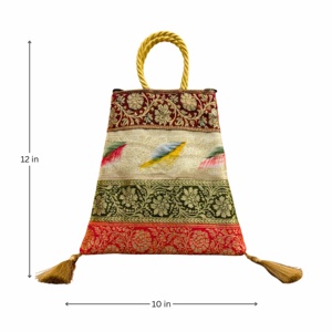 Handmade Banarasi Tote Bag <b>with</b> Embroidery Multitone <b>Feather</b> Design Lightweight and Durable for Daily Use for All Seasons - Product Image 2
