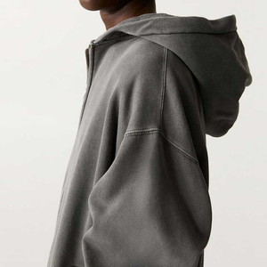 Sweat à capuche décontracté en coton doux 100 % avec fermeture éclair, broderie, cordon de serrage réglable, poche kangourou, coupe oversize, doublé et écologique - Product Image 4