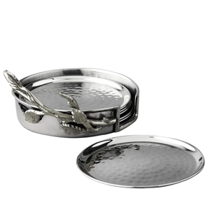 Juego de 6 posavasos pulidos brillantes con estilo de calidad superior, alfombrillas y almohadillas para mesa de comedor con forma de hoja de piedra hechas de Metal - Product Image 1