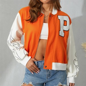 Veste bombardier lettre pour femme Manteaux décontractés à manches longues Veste universitaire de baseball confortable Veste courte de salon Femme Vintage Streetwear - Product Image 2