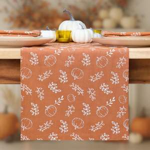 Camino de mesa de otoño Hojas de otoño Decoración de temporada para cocina y mesa de comedor, para Acción de Gracias, hogar, reunión de vacaciones-Especias de calabaza - Product Image 1