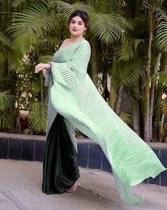 Ropa étnica tradicional pakistaní India blusa Sari calidad Premium CHINNON seda Pallu Crush nuevo clásico última fiesta - Product Image 4