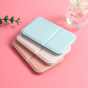 2 espejos de maquillaje mini portátiles (11x7cm) con soporte, diseño ligero y delgado para bolso, viajes y uso diario. - Product Image 3