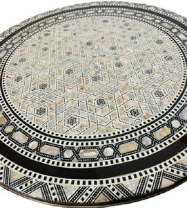 Table basse marocaine en nacre égyptienne artisanale Sultana - Table d'appoint ronde en forme d'étoile incrustée (18,8x13,2x19,6 pouces) - Product Image 6