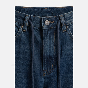 Jeans Baggy Homme Personnalisés Coupe Droite en Coton Denim Brut à Bordures Brutes Décoration Boutons Respirant Solide Vente en Gros Hiver Automne - Product Image 4