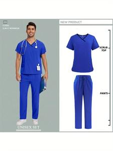 Color sólido Transpirable Enfermería Scrubs Elasticidad Clínica de mascotas Enfermera Ropa DE TRABAJO Ropa fina de LICRA alta-Tallas suaves XL y 3XL - Product Image 5