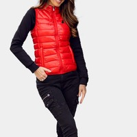 Veste sans manches matelassée pour femme, logo personnalisé en gros, hiver, coupe ajustée, col montant, coupe-vent, respirante