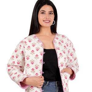 Veste en molleton de coton réversible pour femmes nouvelle main bloc imprimé manteau d'hiver bouton poche automne imprimé veste courte XL-pour les filles - Product Image 1