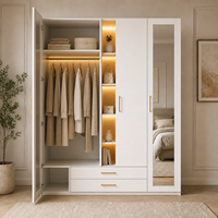 Armoire de chambre à coucher avec miroir LED blanc personnalisé, meubles de placard avec étagères et tiroirs pour hôtel, villa