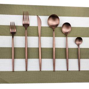 Cubiertos de acero inoxidable con acabado recubierto de Color cobre de mango largo, cubiertos aptos para lavavajillas para uso en el hogar, fiesta de boda, juego de 6 - Product Image 1