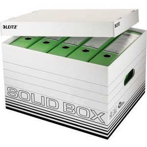 Leitz Solid L Archive <b>Box</b> 100% Recycled Corrugated <b>Cardboard</b> DIN A4 Size White/Black 34.6 X 30.5 X 45 cm (W X H X D) - Product Image 1