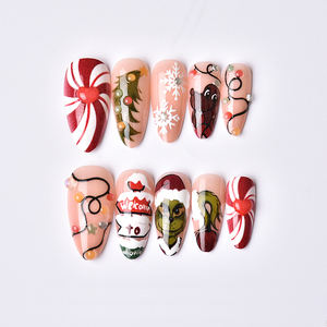 24 Piezas de Uñas Postizas <span class=keywords><strong>con</strong></span> Diseño Navideño de Almendras y Ojos de Gato, Bañadas en Oro, <span class=keywords><strong>con</strong></span> Copos de Nieve y Ciervos - <span class=keywords><strong>Manicura</strong></span> <span class=keywords><strong>Francesa</strong></span> de Alta Gama - Product Image 2
