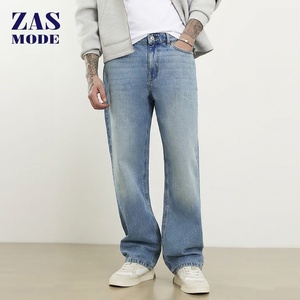 Jeans de Hombre Azul Claro Ecológicos de Secado Rápido 100% Algodón, Estilo Recto Desgastado, Denim Vintage Lavado con Bajo Deshilachado OEM/ODM - Product Image 1