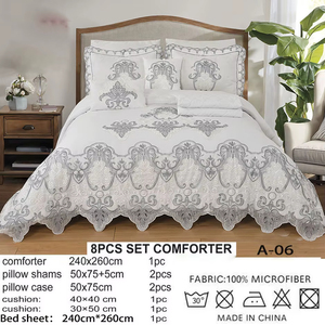 Set <span class=keywords><strong>Copripiumino</strong></span> Ricamato, Lussuoso Copriletto Bianco e Grigio con Ricami Barocchi, 100% Microfibra, Set Completo per Letto - Product Image 4