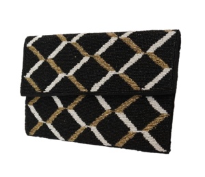 Best Selling Elegant Envelope Style Evening Purse Handmade Black White <b>Beaded</b> Chain Zipper Magnetic Snap Fashion Embroidery - Product Image 5