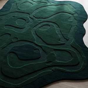 Alfombra de lana moderna con mechones a mano, alfombra verde abstracta, forma Irregular para sala de estar, dormitorio, decoración de suelo de Hotel, diseño personalizado - Product Image 2