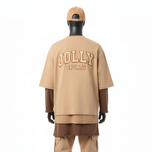 เสื้อยืดผู้ชายผ้าฝ้าย 100% ทรงหลวม พิมพ์ลาย เสื้อยืดแขนยาวสองชั้น สไตล์ใหม่ เสื้อยืดแขนสองชั้นแบบสั่งทำ - Product Image 2