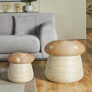 Venta caliente Ecológico Boho Seagrass Cesta de almacenamiento HNH Craft Hecho a mano OEM Diseños Personalizable Multifunción Forma de hongo - Product Image 6