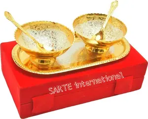 ชุดชามทองเหลืองชุบทองพร้อมถาดและช้อนชุดชามผลไม้แห้งหรูหราในกล่องกำมะหยี่เหมาะสำหรับเป็นของขวัญขององค์กร - Product Image 6